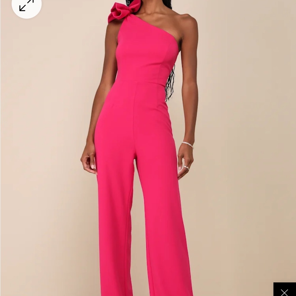NWT Lulus Joyful Excellence Fuchsia Ruffled One-Shoulder Jumpsuit